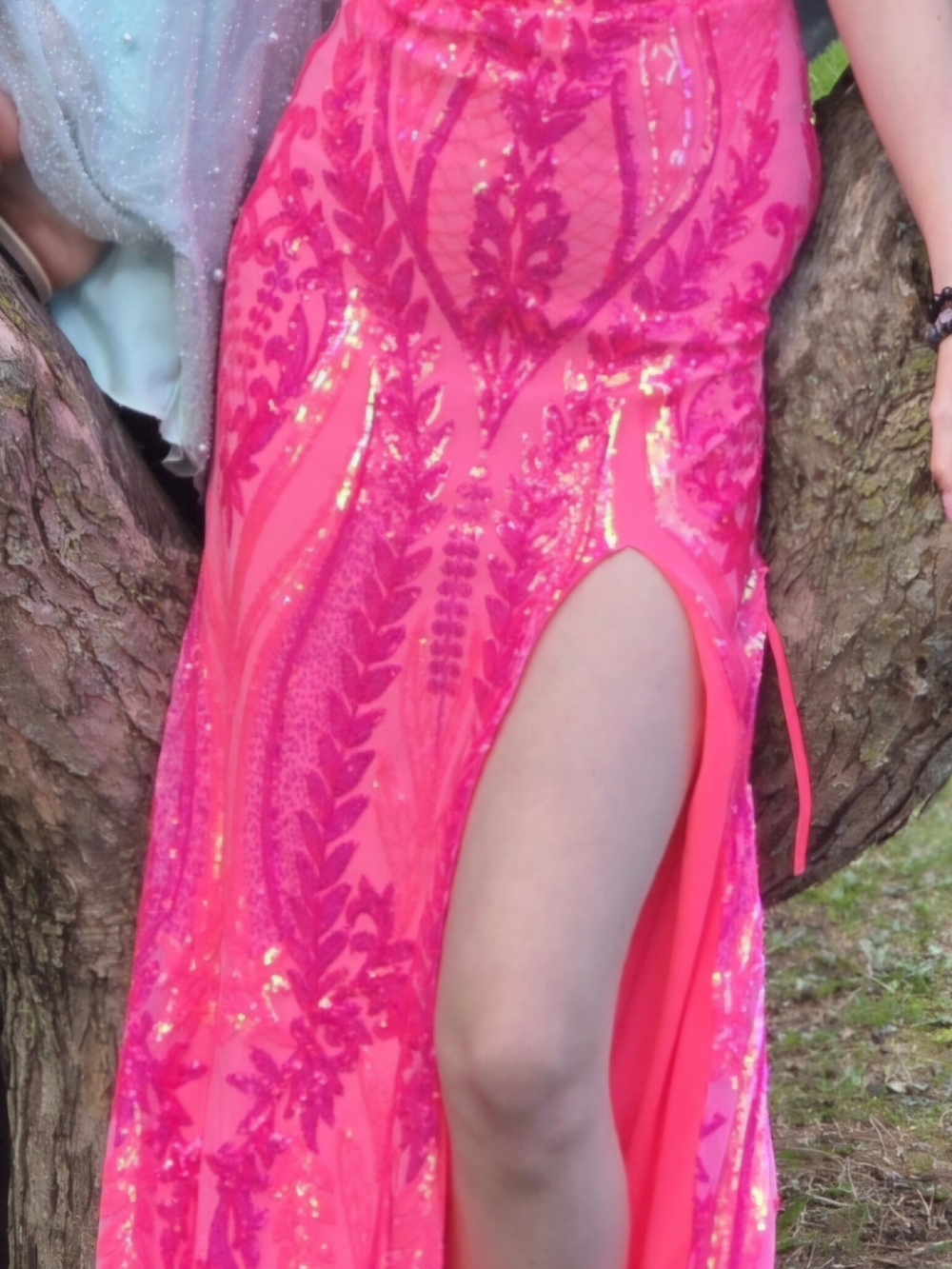 Blondie Nites Hot Pink Sequin High-Slit Prom Gown